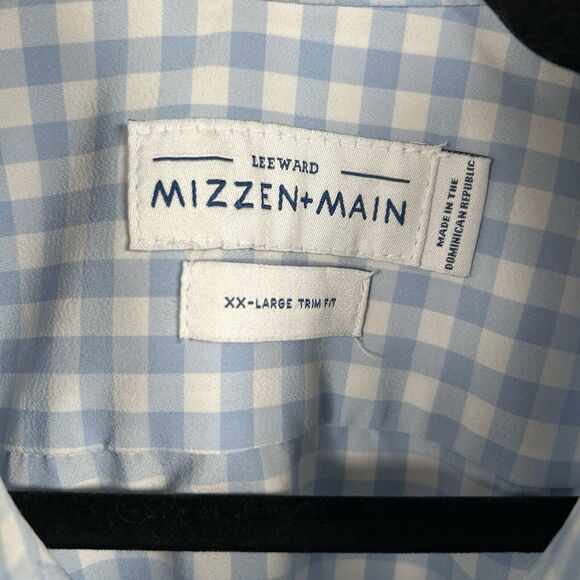 Mizzen Main Shirt Mens 2XL Blue Plaid Button Up Performance Trim Fit Stretch - Picture 2 of 6